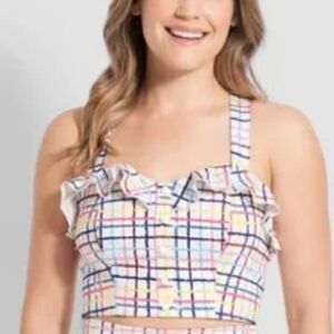 ModCloth x Collectif Adi watercolor plaid Crop Ruffle Top Blouse Sz 6